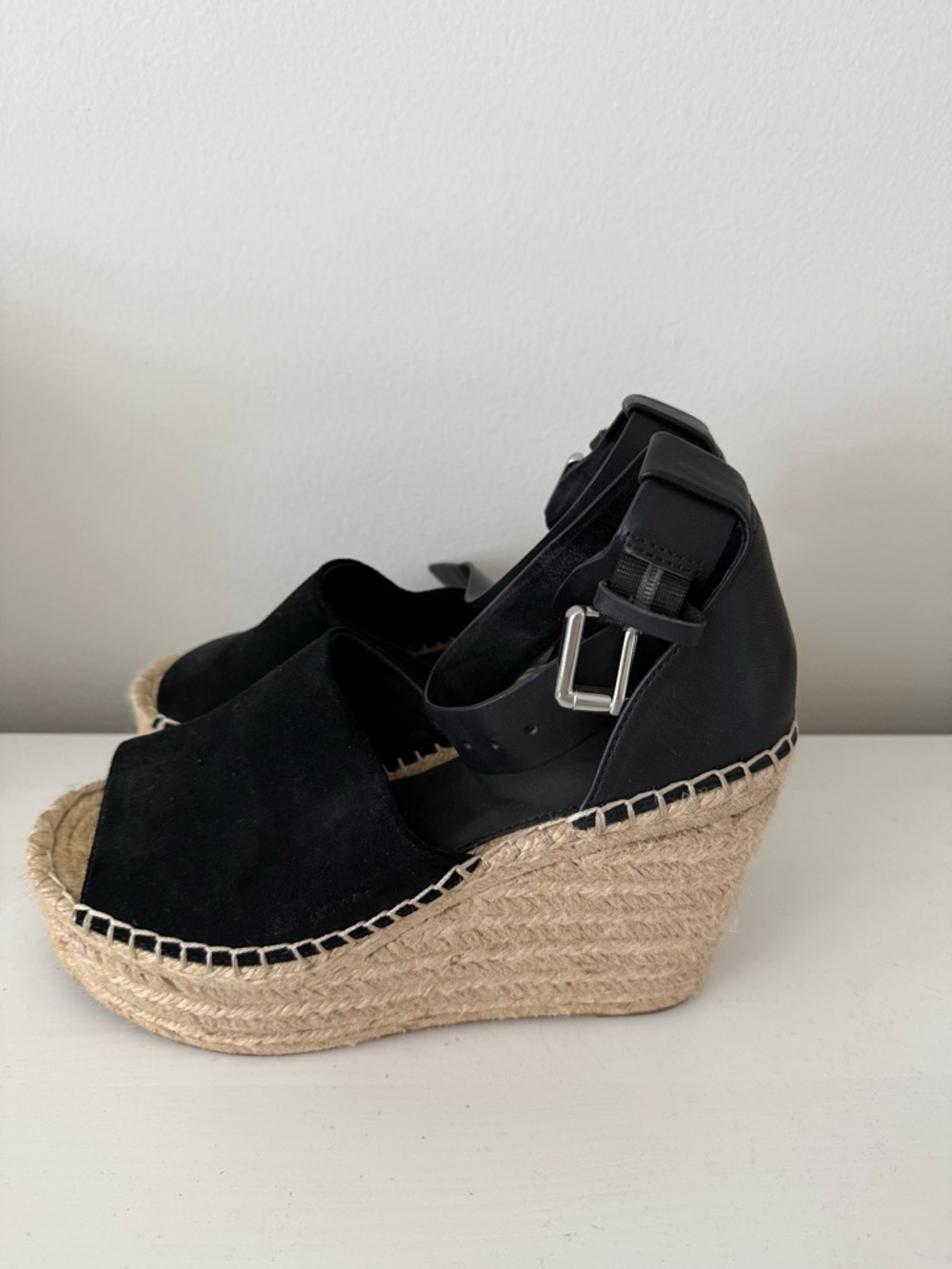Marc Fisher Black Espadrille Wedge Sandals with Ankle Strap - Picture 4 of 6